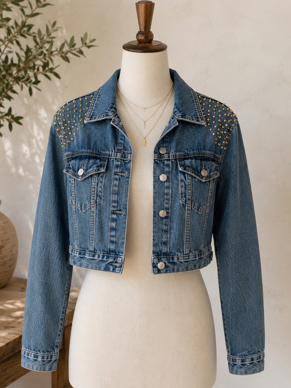 Studded Shoulder Blue Denim Jacket by Justice